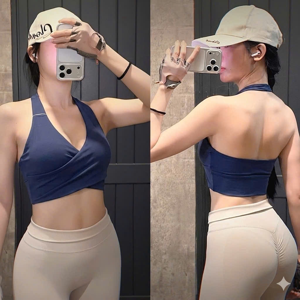 MIDORI SPORT - ÁO CROPTOP CỔ YẾM ĐẮP CHÉO Y4 - POLLY THUN LẠNH - MÚT RỜI - THÍCH HỢP ĐI TẬP GYM , YOGA , AEROBIC