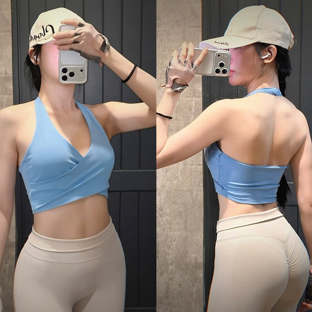 MIDORI SPORT - ÁO CROPTOP CỔ YẾM ĐẮP CHÉO Y4 - POLLY THUN LẠNH - MÚT RỜI - THÍCH HỢP ĐI TẬP GYM , YOGA , AEROBIC