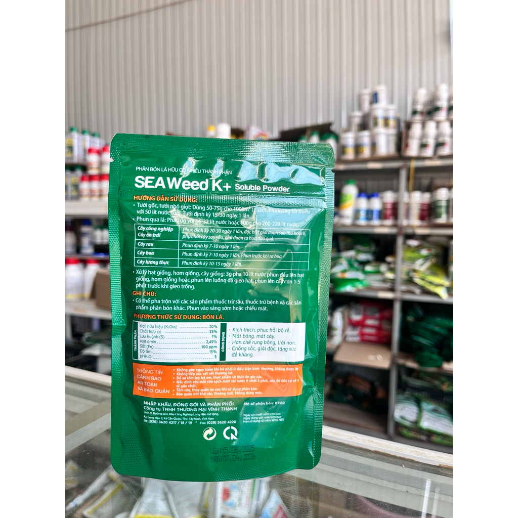 SEAWEED VĨNH THẠNH- Phục hồi rễ, giải độc, chống sốc cho cây trồng- Chiết xuất từ Rong Biển ( gói 100gr pha 1 phuy 200L)