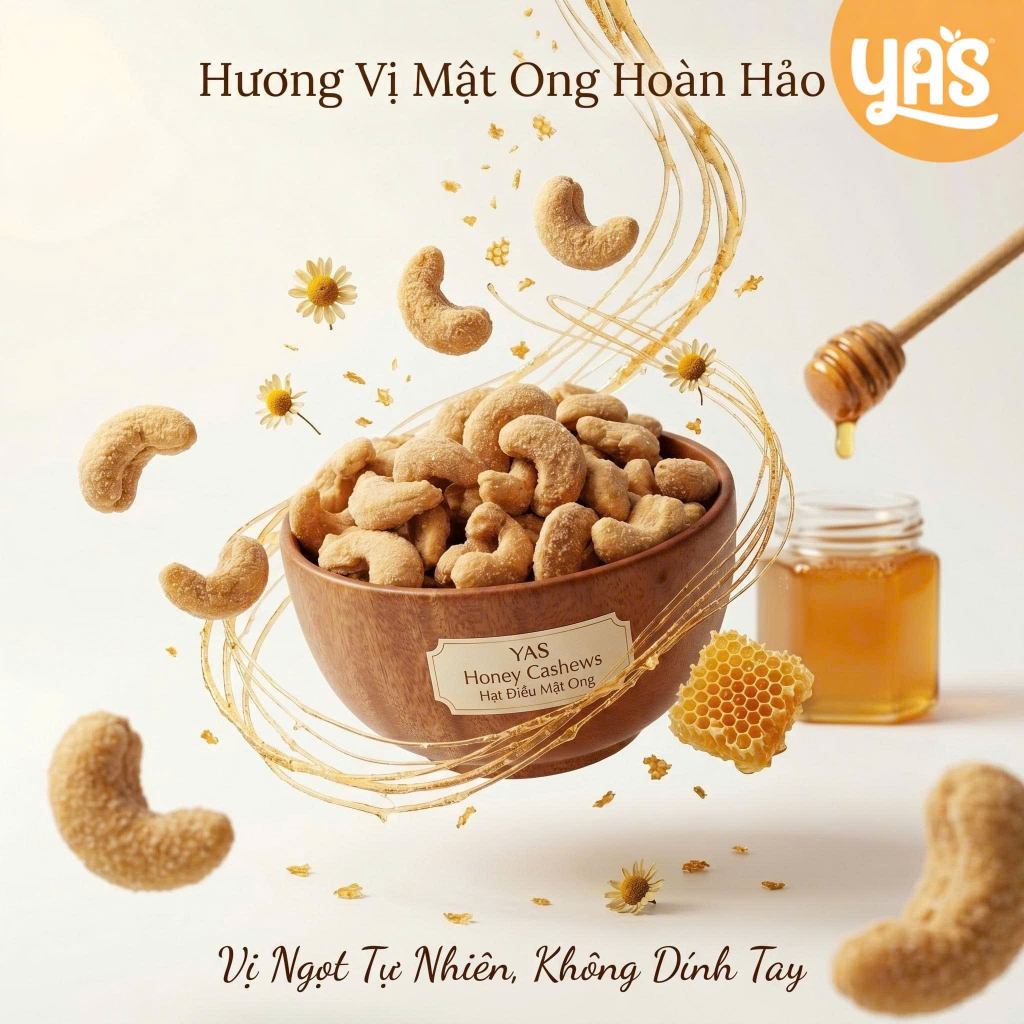 Hạt Điều Mật Ong YAS Túi 100g - Điều Nguyên Hạt Cùng Mật Ong Béo Ngậy Thích Hợp Ăn Vặt, Biếu Tặng