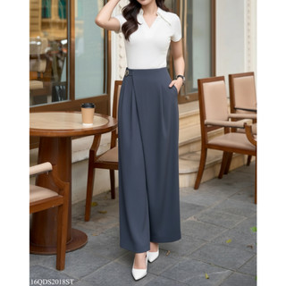 Quần Ống Rộng 𝐂𝐂𝐇𝐀𝐓 Dáng Suông Kiểu Audrey Charm Trang Trí Chất Liệu Tuytsi Cao Cấp 16QDS2018ST