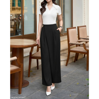 Quần Ống Rộng 𝐂𝐂𝐇𝐀𝐓 Dáng Suông Kiểu Audrey Charm Trang Trí Chất Liệu Tuytsi Cao Cấp 16QDS2018ST