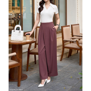 Quần Ống Rộng 𝐂𝐂𝐇𝐀𝐓 Dáng Suông Kiểu Audrey Charm Trang Trí Chất Liệu Tuytsi Cao Cấp 16QDS2018ST