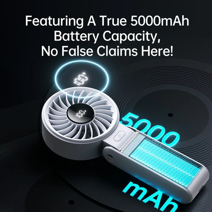 Quạt cầm tay tích điện Jisulife Life 7 5 cấp độ gió 3600/5000mAh - Sử dụng lên đến 12h - Chính hãng - BH 12 tháng