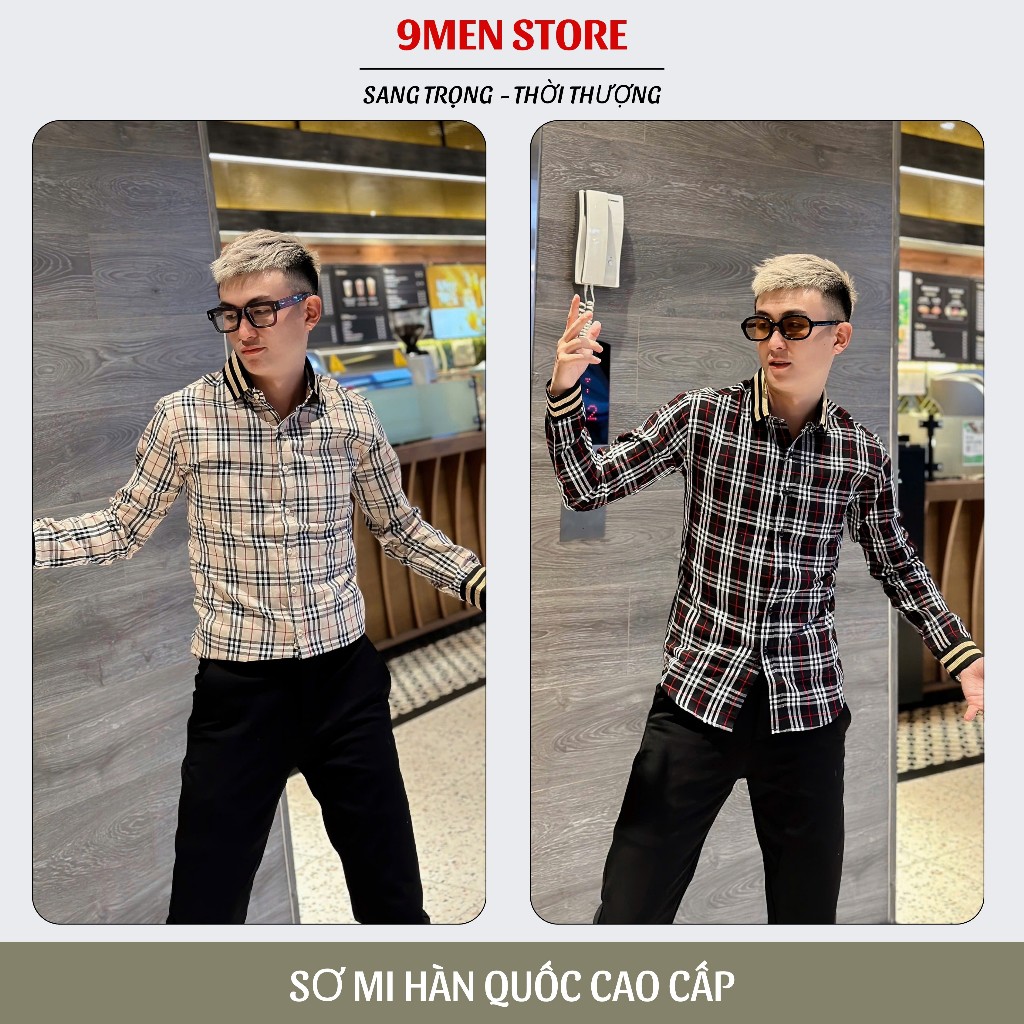 Áo Sơ Mi Caro Nam Phong Cách Hàn Quốc Tay Chun Thanh Lịch Form Slimfit Tôn Dáng Menswear