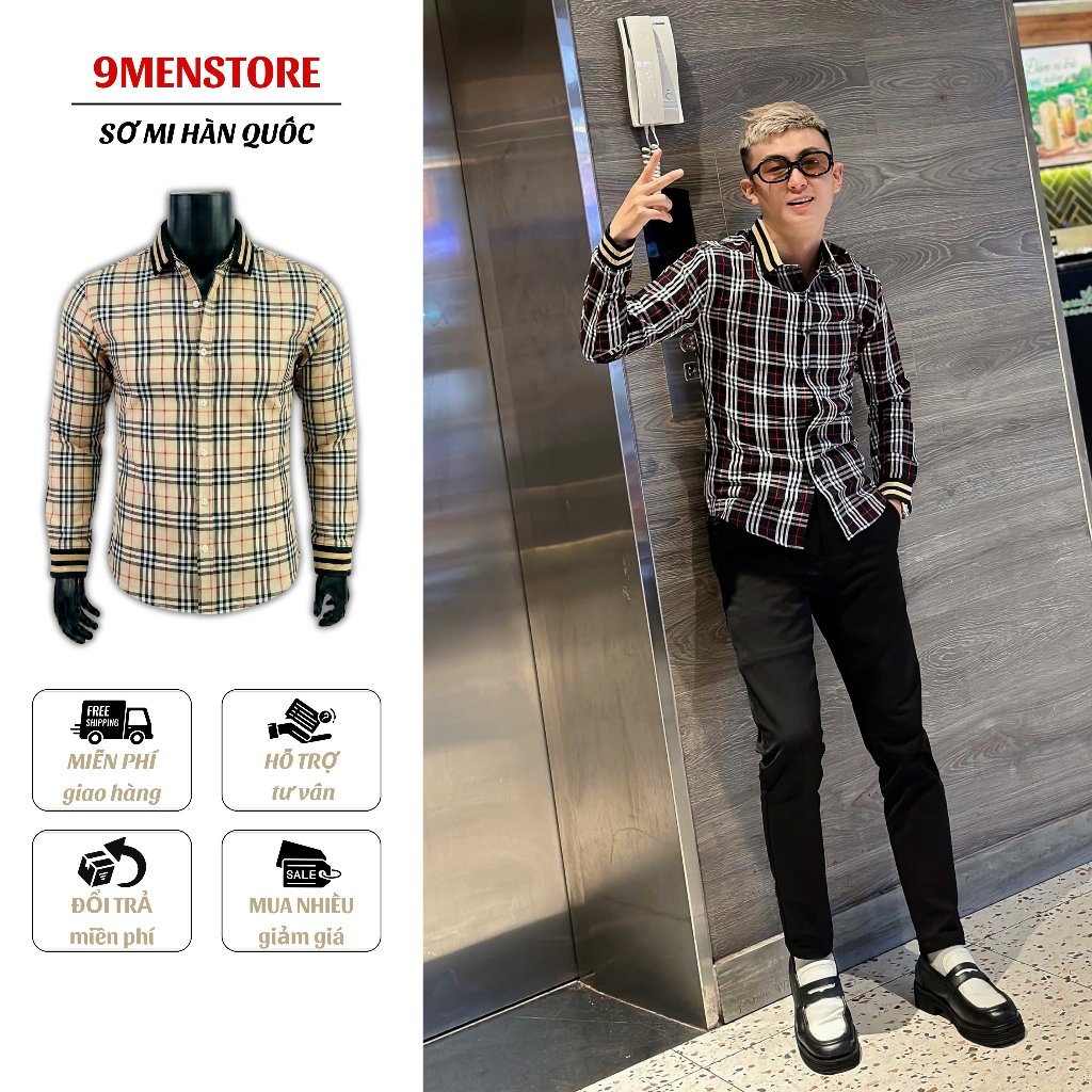 Áo Sơ Mi Caro Nam Phong Cách Hàn Quốc Tay Chun Thanh Lịch Form Slimfit Tôn Dáng Menswear