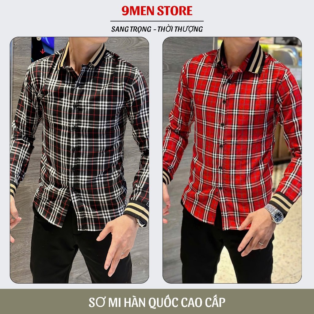 Áo Sơ Mi Caro Nam Phong Cách Hàn Quốc Tay Chun Thanh Lịch Form Slimfit Tôn Dáng Menswear