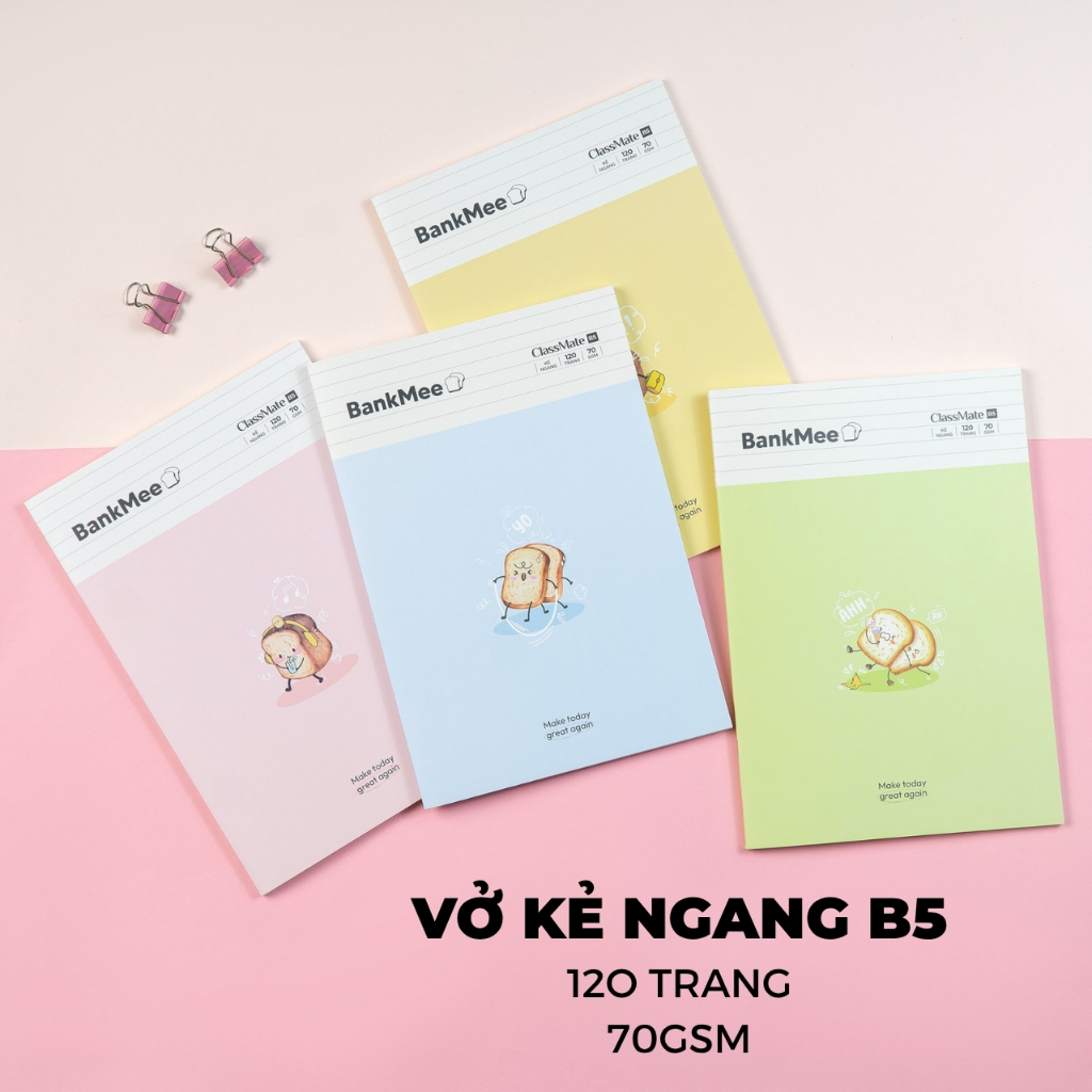 Combo 3/5/10 Vở Kẻ Ngang BankMee ClassMate Giấy Vàng Chống Loá Giấy 70GSM Ăn Mực Bìa Dày Chống Nước B5 Học Sinh Ghi Chép