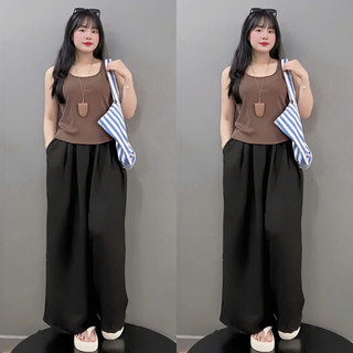 Set Bộ Bigsize Nữ Áo Ba Lỗ Dáng Ôm Phối Quần Ống Rộng Sành Điệu Cho Chubby G245+Q564