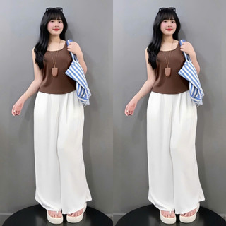 Set Bộ Bigsize Nữ Áo Ba Lỗ Dáng Ôm Phối Quần Ống Rộng Sành Điệu Cho Chubby G245+Q564