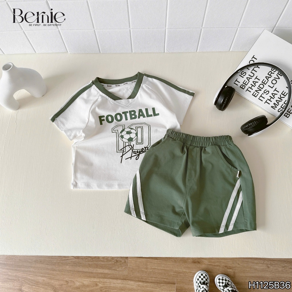 Bộ cotton thể thao football player, bộ thun phong cách thể thao khoẻ khoắn cho bé