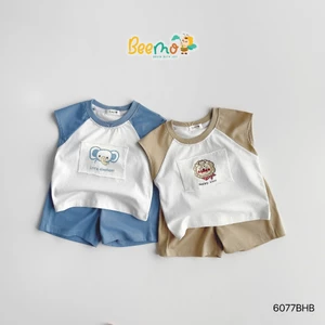 Bộ cotton mềm mát in hình, bộ thun cộc tay bé trai dễ thương