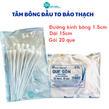 Tăm bông đầu to - Que gòn y tế Bảo Thạch dùng để xét nghiệm, rửa vết thương túi 20 que