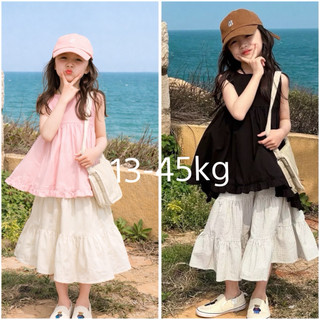 🔥HÀNG MỚI VỀ🔥Đồ Bộ Bé Gái Áo Babydoll Cotton 100% Chân Váy Dài Thời Trang Hàn Quốc, Set Bé Gái Đi Chơi Đi Biển 13-45kg