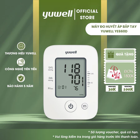 Máy đo huyết áp điện tử bắp tay chính hãng YUWELL YE660D
