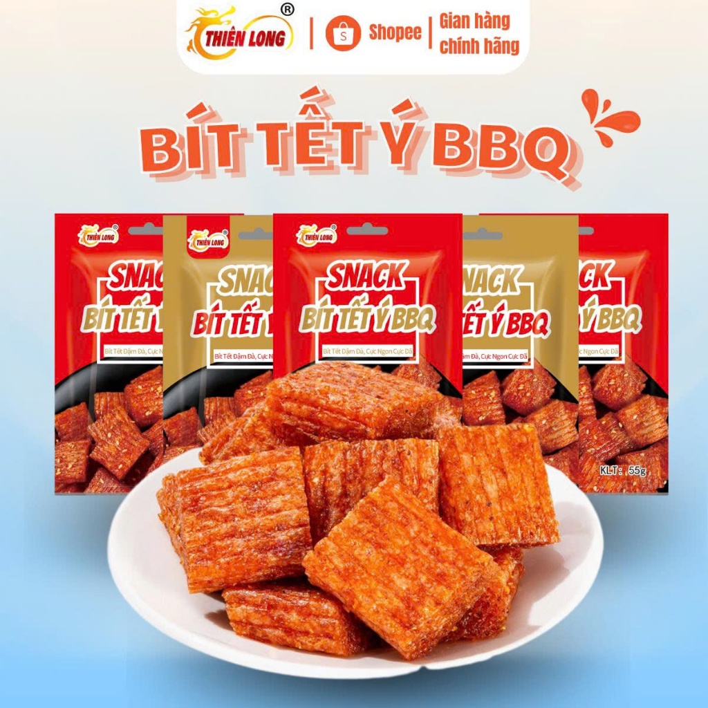 Snack Bít Tết Ý BBQ 55gr/gói Que Cay Thơm Ngon Đồ Ăn Vặt Thiên Long Food,que cay tuổi thơ,ăn vặt cổng trường,cay cay