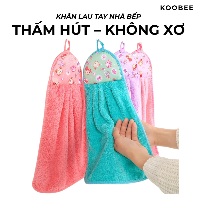 Khăn Lau Tay Nhà Bếp KOOBEE Có Móc Treo – Siêu Thấm Hút, Không Xơ Bông, Dày Mịn, Lau Nhanh Khô, Dùng Bếp & Nhà Tắm NB13