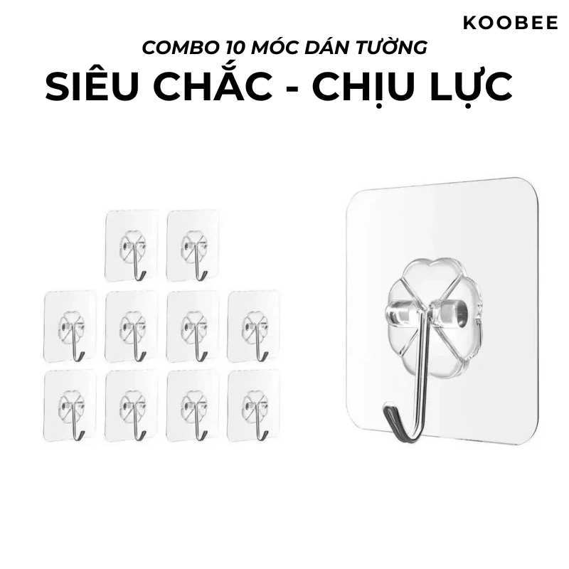 Combo 10 Móc Dán Tường Đa Năng Chịu Lực Chống Ẩm - Móc Treo Đồ Dán Tường KooBee (DC05)