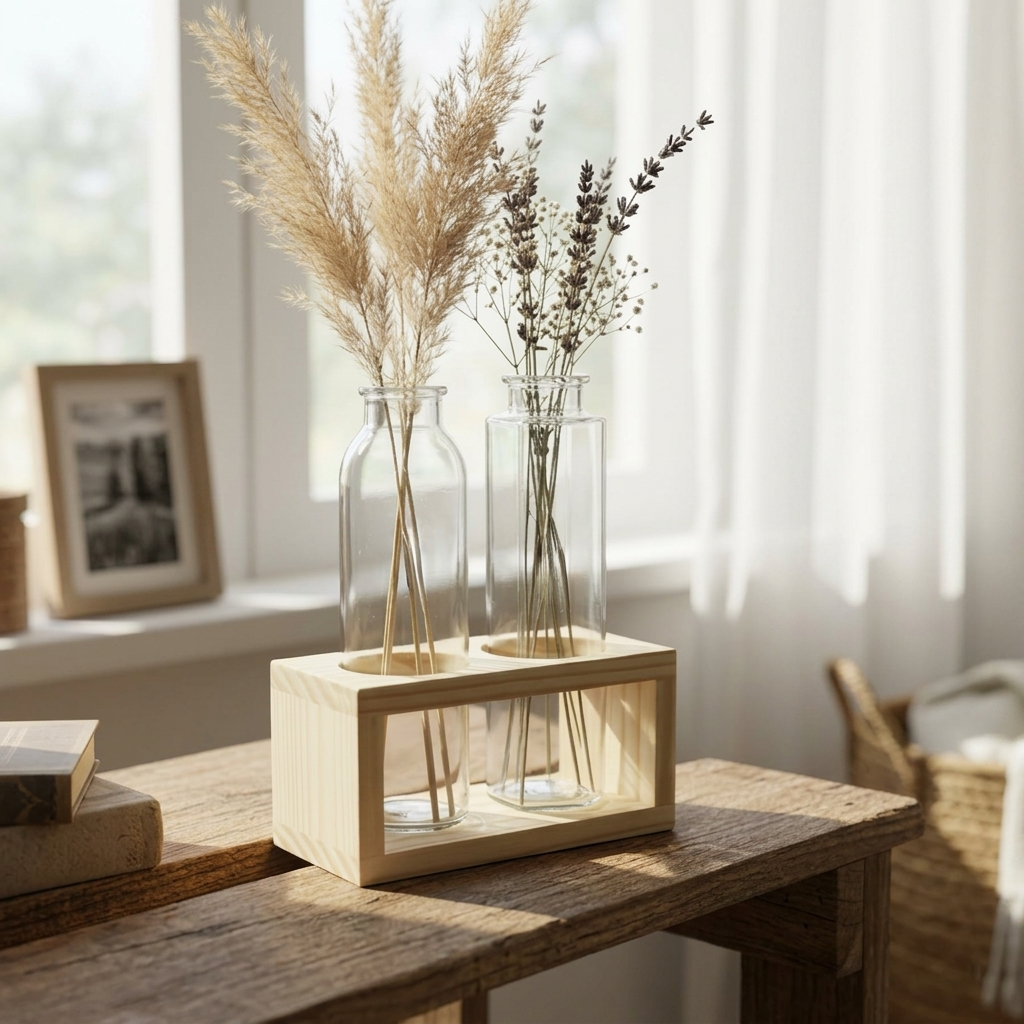 Kệ Gỗ Decor Cắm Hoa Thủy Tinh Để Bàn - Bình Thủy Sinh Trang Trí Bàn Làm Việc Phong Cách Vintage Tối Giản (1, 2, 3 Ô)
