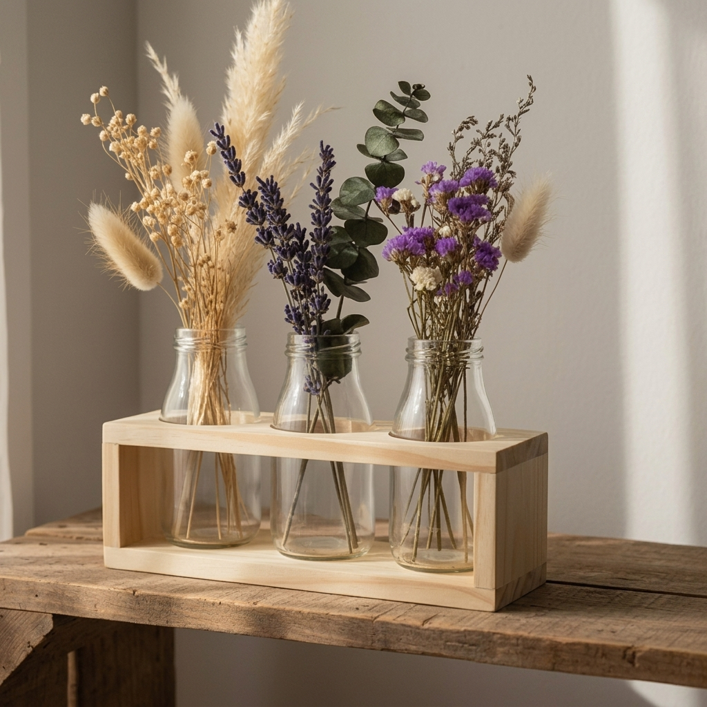 Kệ Gỗ Decor Cắm Hoa Thủy Tinh Để Bàn - Bình Thủy Sinh Trang Trí Bàn Làm Việc Phong Cách Vintage Tối Giản (1, 2, 3 Ô)
