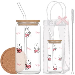 Cốc Thuỷ Tinh Miffy 500ml, Ly Thuỷ Tinh Cute Chịu Nhiệt Kèm Phụ Kiện, Quà Tặng Sinh Nhật