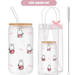 Cốc Thuỷ Tinh Miffy 500ml, Ly Thuỷ Tinh Cute Chịu Nhiệt Kèm Phụ Kiện, Quà Tặng Sinh Nhật