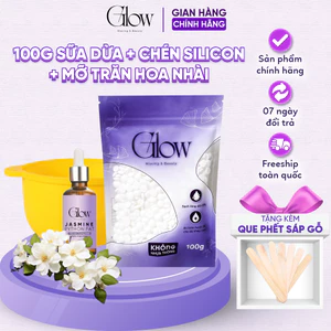 Combo Sáp Wax Lông Sữa Dừa 100gr GLOW WAXING + Mỡ Trăn Hoa Nhài 10ml + Chén Silicon Nấu Sáp CHE TÊN