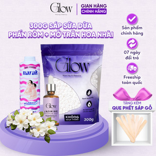 Combo Sáp Wax Lông Sữa Dừa 300gr + Mỡ Trăn Hoa Nhài 10ml + Phấn Rôm 25Gr GLOW WAXING CHE TÊN