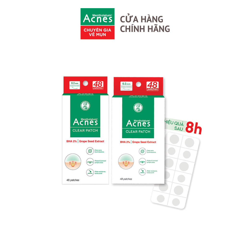 Combo 2 Hộp miếng dán mụn giúp giảm mụn sưng viêm Acnes Clear Patch (Hộp 48 Miếng x 2)