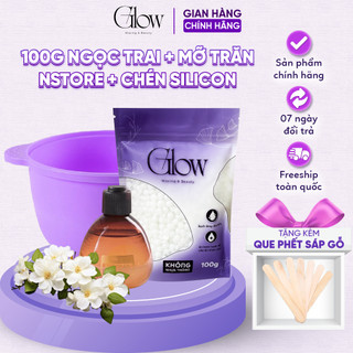 Combo 100gr Sáp Wax Lông Ngọc Trai + Mỡ Trăn Nstore + Chén Silicone Nấu Sáp Wax Lông GLOW CHE TÊN