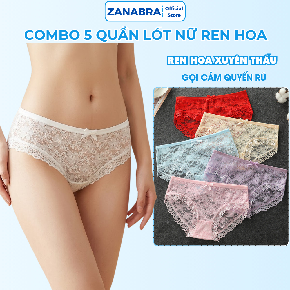 Combo of 5 Quần Lót Ren Nữ Cao Cấp Thiết Kế Ren hoa thoáng mát gợi cảm ZANABRA L104