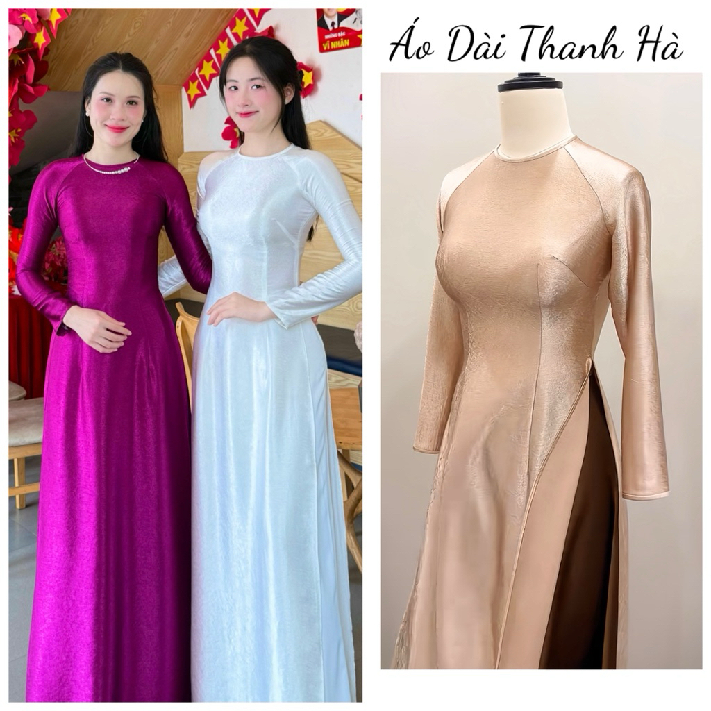 [Cổ Tròn] Áo Dài Truyền Thống Tằm Tráng Gương Sang Trọng, Chất Siêu Mềm, Co Giãn, Ôm Tôn Dáng