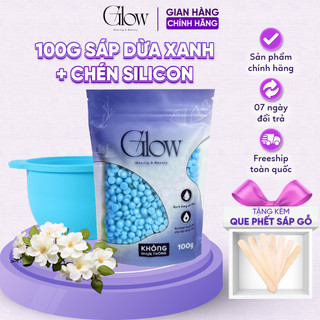 Combo Chén Nấu Sáp Wax Lông Silicone GLOW WAXING + 100gr Sáp Sữa Dừa Xanh Siêu Bám Lông CHE TÊN