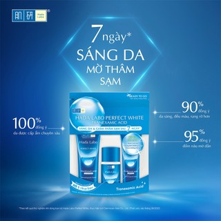 Bộ travel size dưỡng trắng Hada Labo Perfect White Tranexamic Acid Travel Set(Sữa rửa mặt 15g+Lotion 20ml+Kem dưỡng 12g)