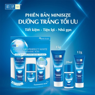 Bộ travel size dưỡng trắng Hada Labo Perfect White Tranexamic Acid Travel Set(Sữa rửa mặt 15g+Lotion 20ml+Kem dưỡng 12g)