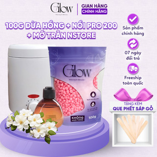 Combo 100gr Sáp Wax Lông Dừa Hồng + Mỡ Trăn Nstore + Nồi Nấu Sáp ProWax 200 Chống Dính GLOW 1013