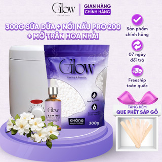 Combo 300gr Sáp Wax Lông Nóng + Nồi Nấu Sáp ProWax 200 Chống Dính Mini GLOW + Mỡ Trăn Hoa Nhài 1013