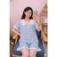 Set Đồ Bộ Tay Ngắn, Thắt Nơ Sọc Caro Cổ Bèo Viền Ren Nữ Tính – Vải Kate Lụa Mềm Mát Freesize Dưới 50kg (Đủ Màu