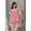 Set Đồ Bộ Tay Ngắn, Thắt Nơ Sọc Caro Cổ Bèo Viền Ren Nữ Tính – Vải Kate Lụa Mềm Mát Freesize Dưới 50kg (Đủ Màu