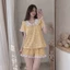 Set Đồ Bộ Tay Ngắn, Thắt Nơ Sọc Caro Cổ Bèo Viền Ren Nữ Tính – Vải Kate Lụa Mềm Mát Freesize Dưới 50kg (Đủ Màu