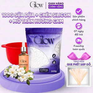 Combo 100Gr Sáp Dừa Siêu Bám Lông GLOWWAXING + Chén Silicon Nấu Sáp + Mỡ Trăn Hương Cam 10ML CHE TÊN