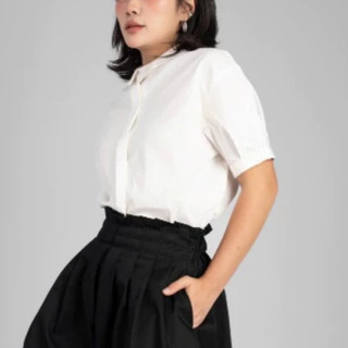 [HOẢ TỐC] Áo Sơ Mi Nữ Cổ Trụ Tay Ngắn Form Suông Phong Cách Công Sở Hàn Quốc | Sander Shirt Premium