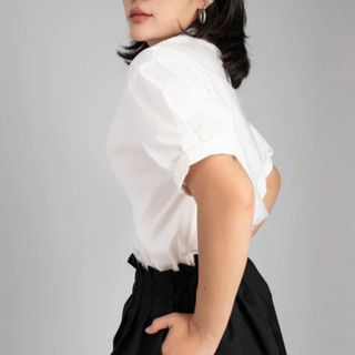 [HOẢ TỐC] Áo Sơ Mi Nữ Cổ Trụ Tay Ngắn Form Suông Phong Cách Công Sở Hàn Quốc | Sander Shirt Premium