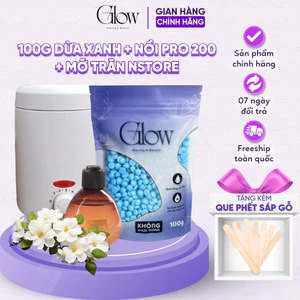 Combo Nồi Nấu Sáp Pro Mini 200 GLOWWAXING + 100gr Sáp Dừa Xanh + Mỡ Trăn Nstore Tiện Lợi