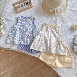 Set Bộ Hè Hoa Nhí Nhún Eo Cho Bé Gái Chất Thô Lụa 8-26kg