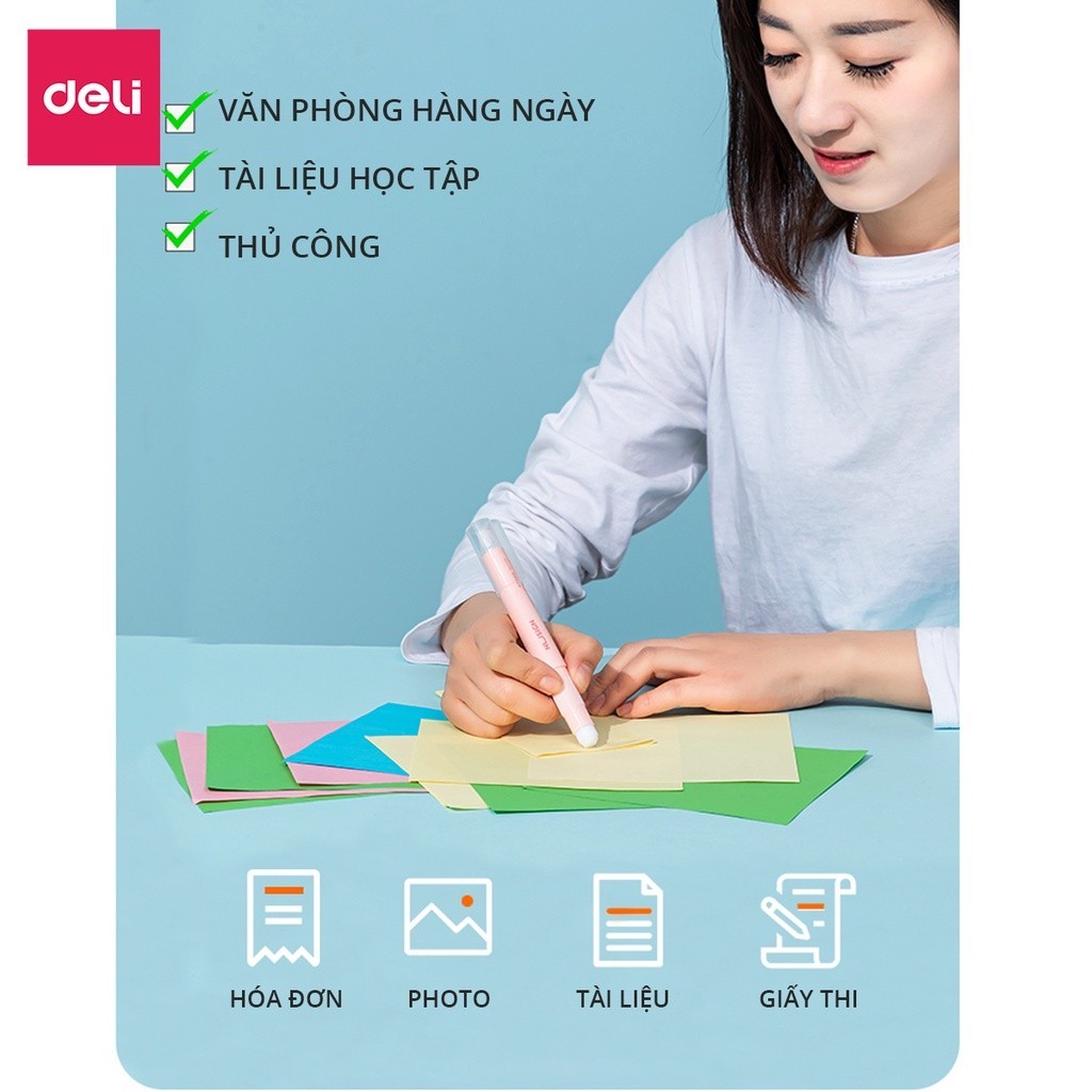 Hồ Keo Khô Deli Dạng Bút – An Toàn Trẻ Em, Không Độc Hại, Không Formaldehyde – Keo Trong, Dính Tốt – Màu Gradient Đẹp