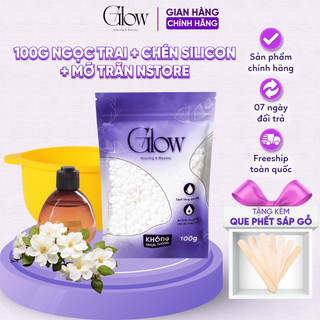 Combo 100gr Sáp Ngọc Trai GLOWWAXING + Chén Nấu Sáp Silicone + Mỡ Trăn Nstore CHE TÊN
