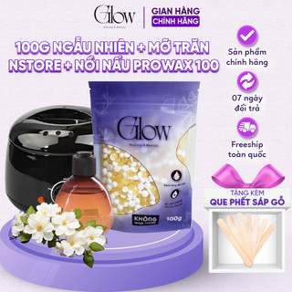 Combo Nồi Nấu Sáp Prowax 100 Đen + 100Gr Sáp Wax Lông Cao Cấp GLOW + Mỡ Trăn Nstore CHE TÊN - 8582