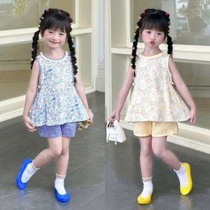 Set Bộ Hè Hoa Nhí Nhún Eo Cho Bé Gái Chất Thô Lụa 8-26kg