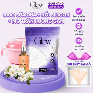Combo Nồi Nấu Sáp Silicon Gấp Gọn + 100Gr Sáp Dừa Cao Cấp GLOWWAXING+ Mỡ Trăn Hương Cam 10ML CHE TÊN